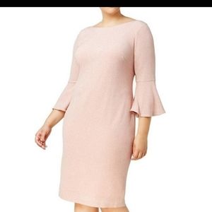 Calvin Klein Pink Shimmer Bell Sleeve Pencil Dress 14W